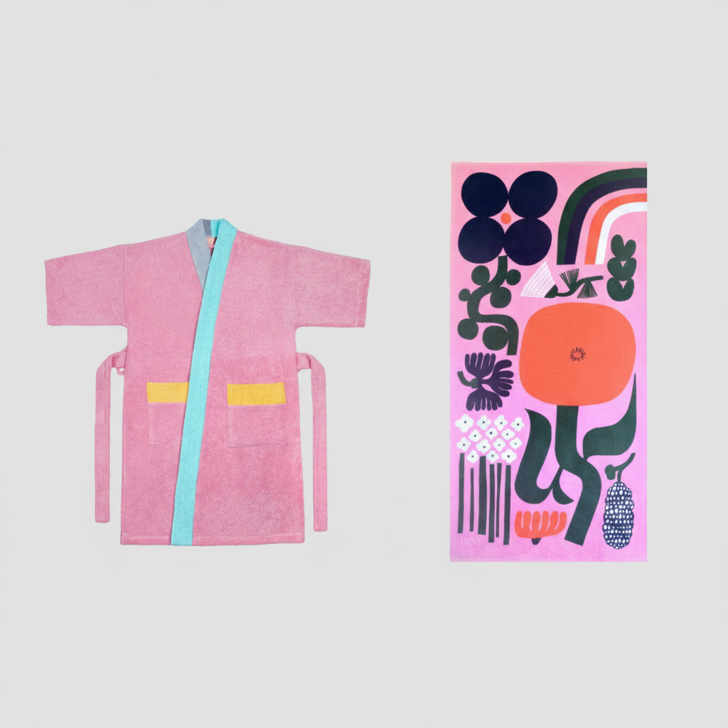 Růžový župan & Ručník Set